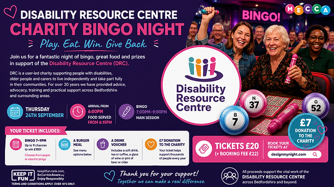 Disability Resource Centre Charity Night Mecca Bingo Luton Dunstable September 2026