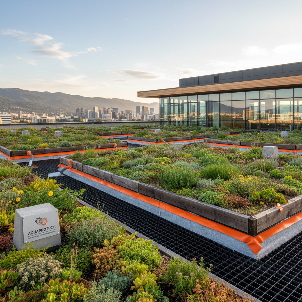 a thriving green roof incorporated into an advanced waterproofing system on a commercial building, symbolizing sustainab - advanced waterproofing Singapore