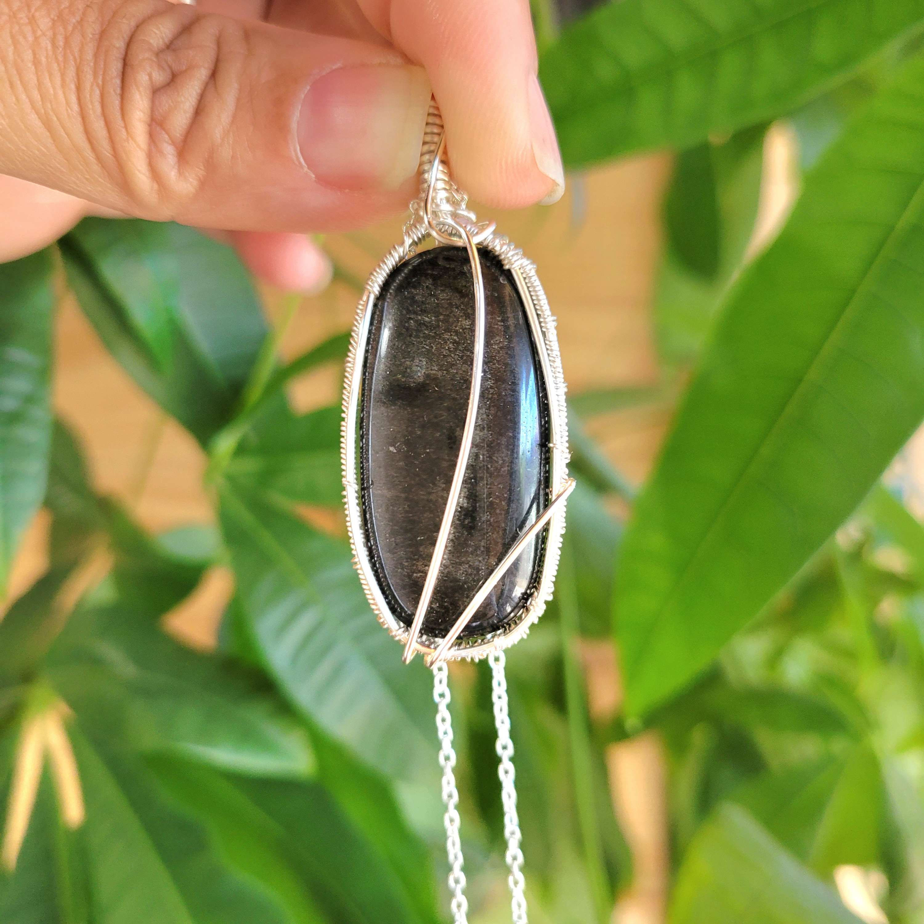 Silver Sheen Obsidian Pendant in Silver 