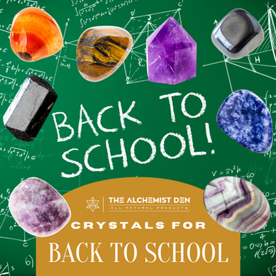 image of 8 crystals on a green chalkboard background