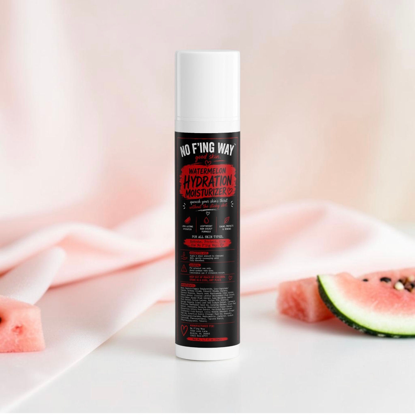 No F’ing Way watermelon moisturizer designed to hydrate and nourish skin.