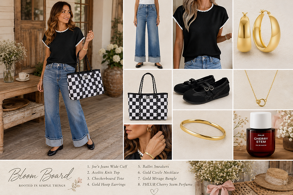 🤎 Today’s Bloom Board: Classic Black, Wide-Leg Denim & Everyday Elevated Style