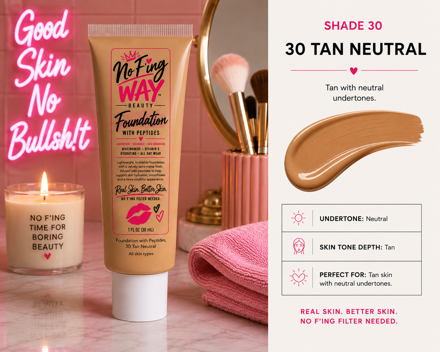 No F’ing Way Foundation with Peptides shade 35 Tan Warm