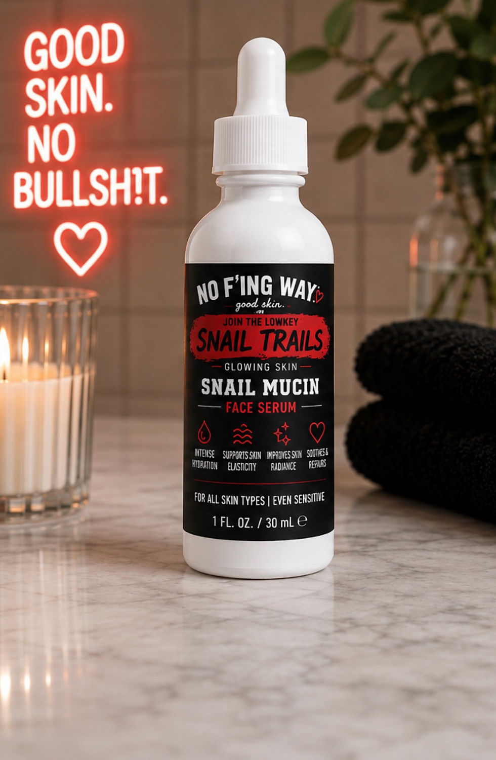 No F’ing Way Snail Mucin Serum for hydrated, smoother, plumper-looking skin.