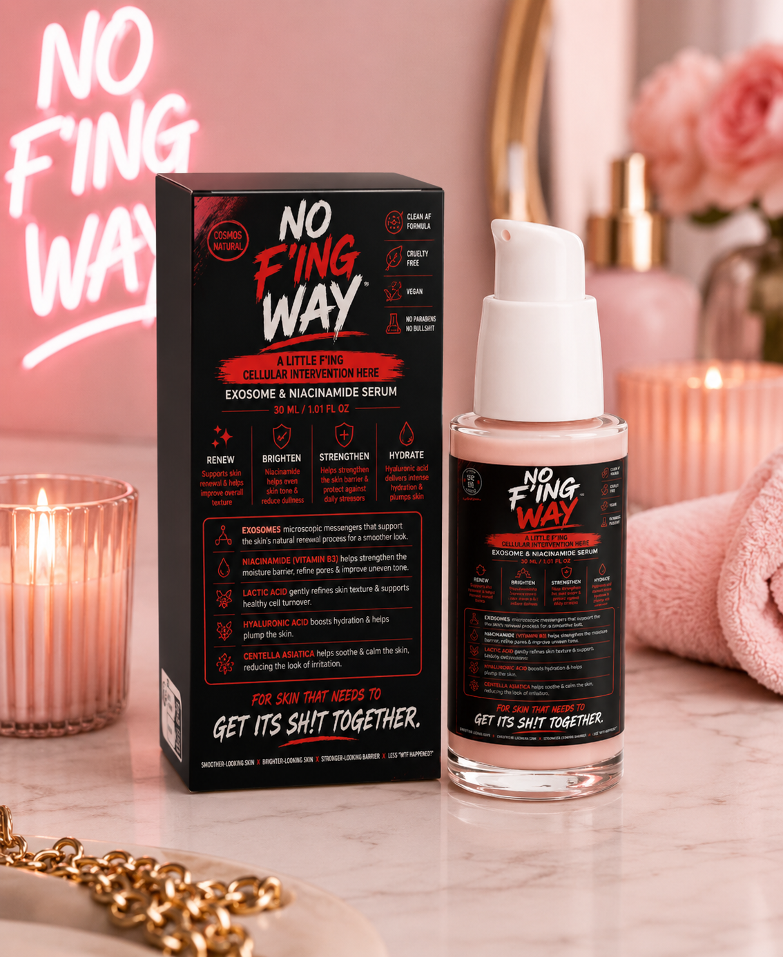 No F’ing Way exosome niacinamide serum skincare product