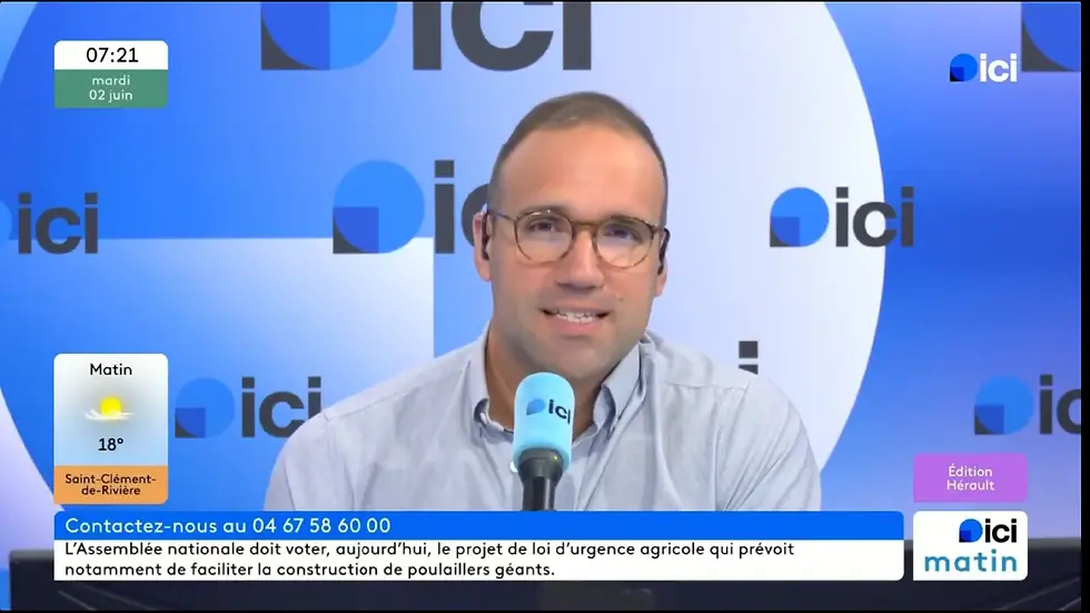Interview de Laurent Capuano diffusé le 2 juin 2026 dans la matinale de FR3 ICI Hérault, interview par Arthur Deplante