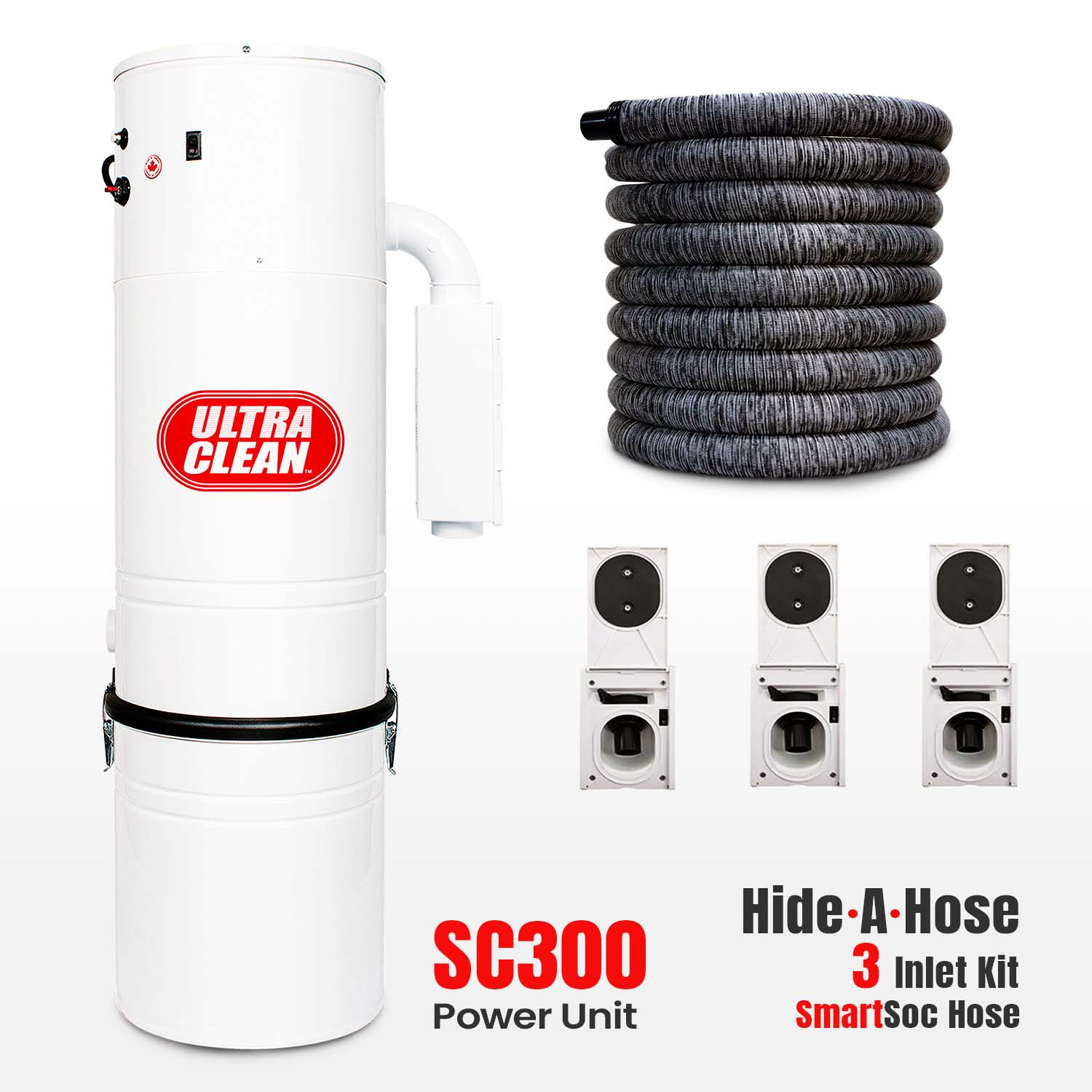 Power Unit SC300 with Hide-A-Hose SmartSoc Retractable Hose 3 Inlet Kit