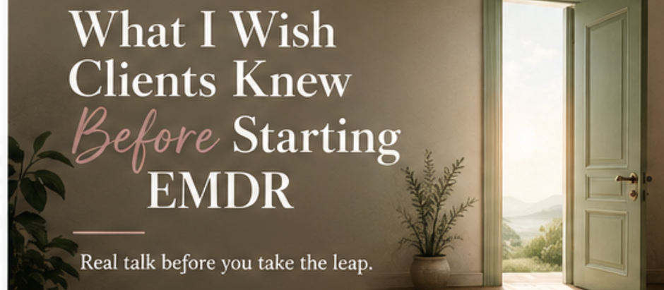 View of a room with an open door to the outside with words "What I wish Clients knew before starting EMDR: real talk before you take the leap.