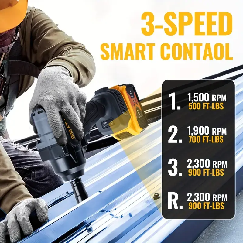 Thumbnail: 900 Ft-lbs Cordless Impact Wrench, 1/2 Inch Electric Impact Gun, for 20V MAX Bat