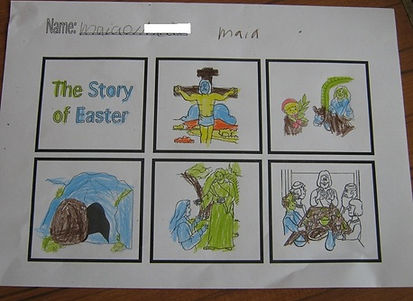 Colouring, cutting out and sequencing the events of Holy Week, P1/2 St Gerard's, Bellshill
