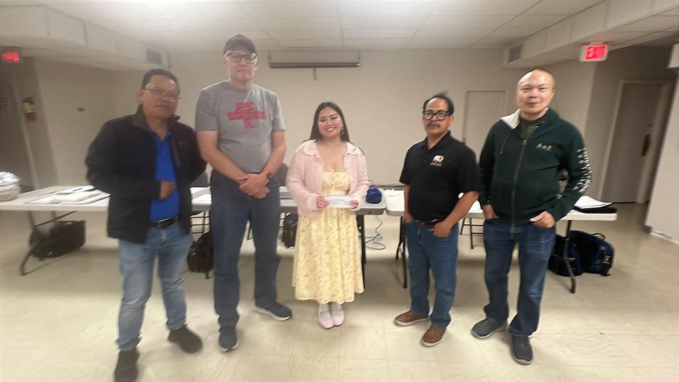 Rachel, daughter of Nestor Madrangca receiving her scholarship grant with Local 520 Executives.