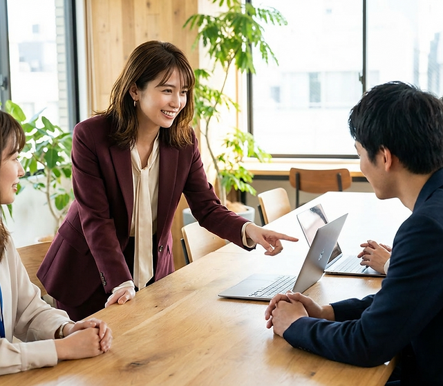 個室ブースで打ち合わせしている朝比奈エリカ