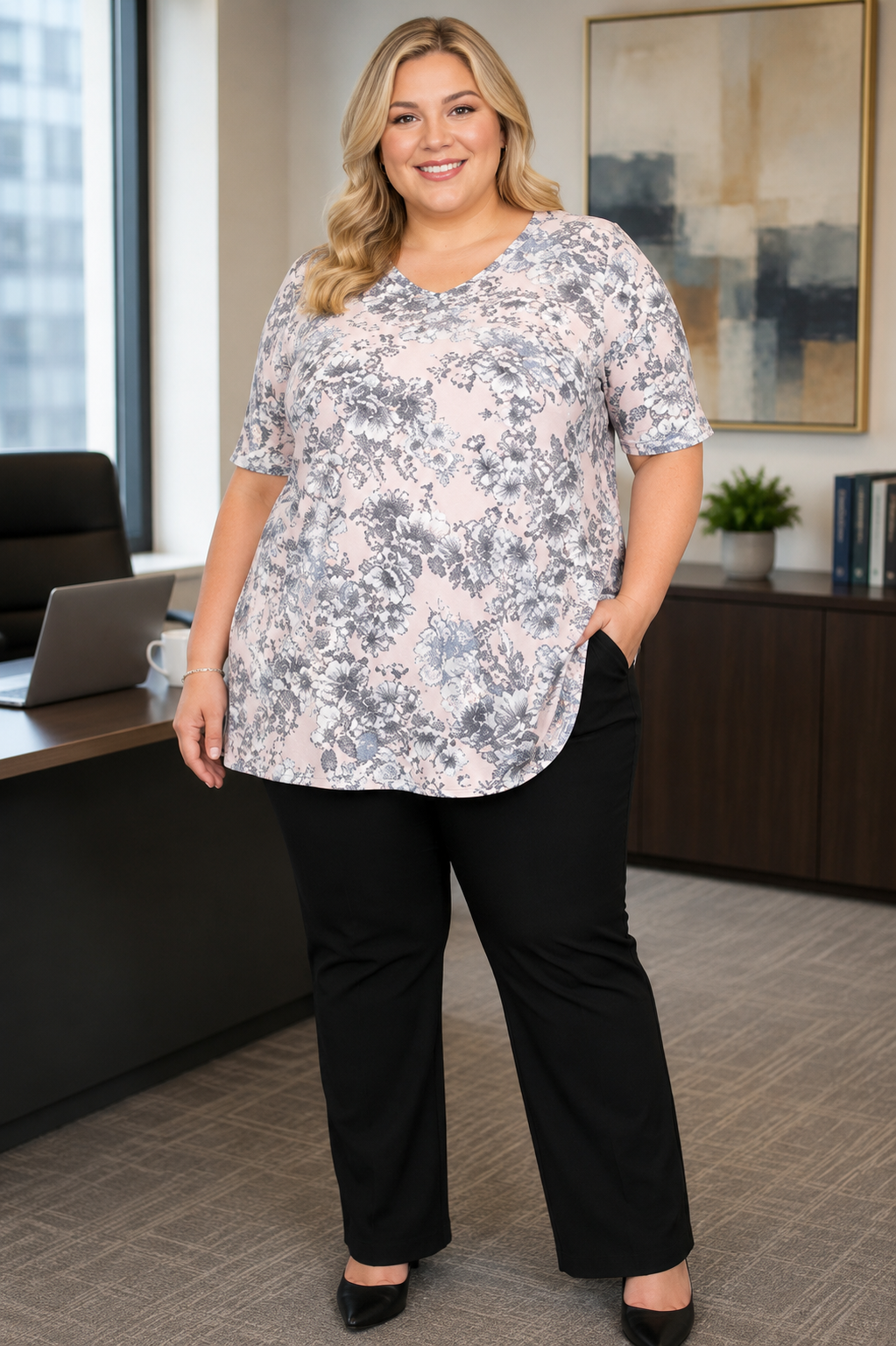 Curvy Lovey Blush Garden Classic Tunic