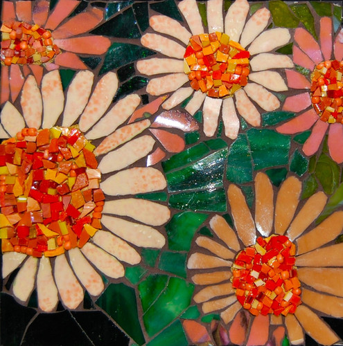 Small Orange Flowers | LTP Mosaics | Lisa Pilorz