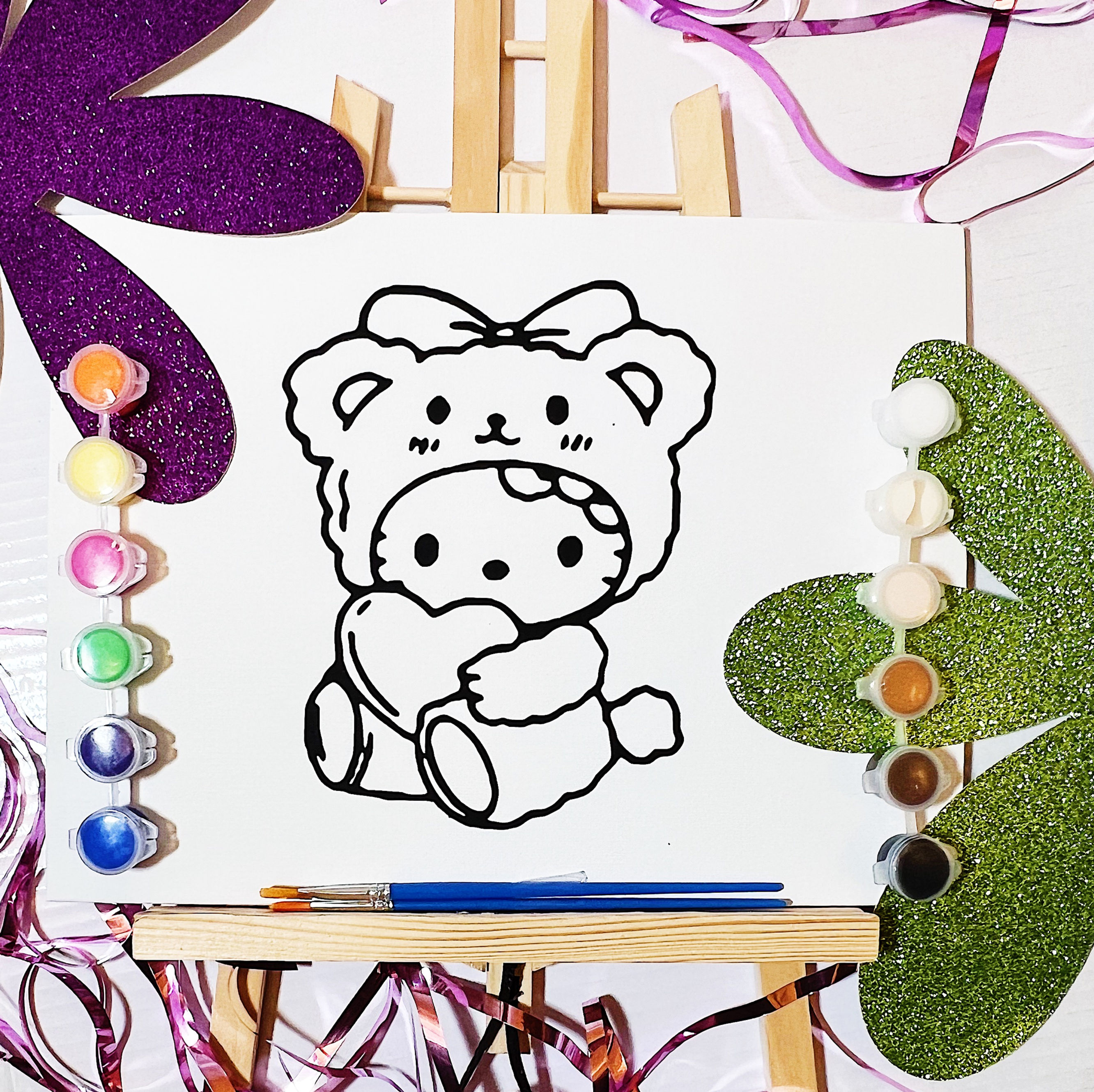 DIY PreDrawn Canvas Paint Kit - Hello Teddy