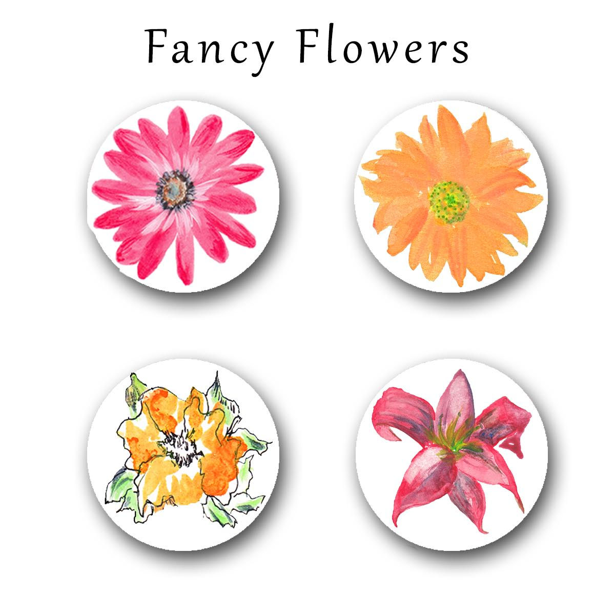 Fancy Flowers Button Magnets