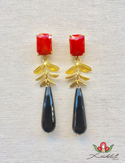 Pendientes hoja y ónix