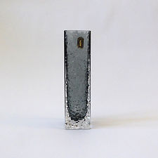 Whitefriars 9683 pewter grey 6.5" nailhead vase. Vintage 1960s/70s. Geoffrey Baxter, square, textured art glass. Mid century/retro nail head
