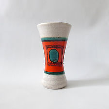 West German pottery vase, Dumler and Breiden 103/15, fat lava era. D&B vintage/retro 1960s/1970s, orange/teal/white ceramic Made in Germany.