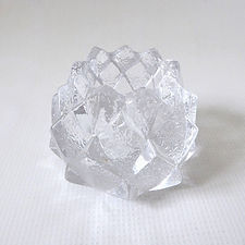 Orrefors Nimbus/Firefly candle holder/votive. Signed crystal glass for tealight. Artichoke vintage 80s Sweden. Berit Johansson, Scandinavian