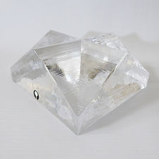 4" Vintage Pukeberg Brutalist square ashtray. Big angular geometric clear art glass bowl/dish. 1970s Scandinavian statement. Sweden/Swedish