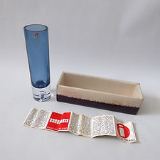 Vintage iittala Tapio Wirkkala bubble vase 3586. Signed art glass, mid century Finland. Scandinavian blue cylinder vase 190mm. Box + sticker