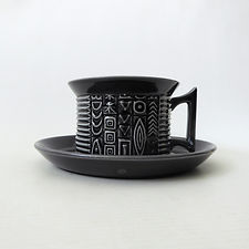 Portmeirion Pottery Cypher rare pewter blue/grey coffee tea cup & saucer. Susan Williams-Ellis, vintage mid century. Retro kitchen, Serif