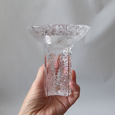Orrefors Lars Hellsten Olympic torch glass candle holder. Vintage 1980s votive. Swedish Scandinavian crystal art glass. Sweden games 1984.