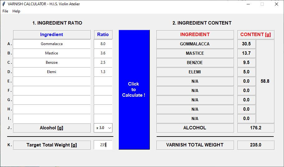Software Varnish Calculator, v.1.2.0