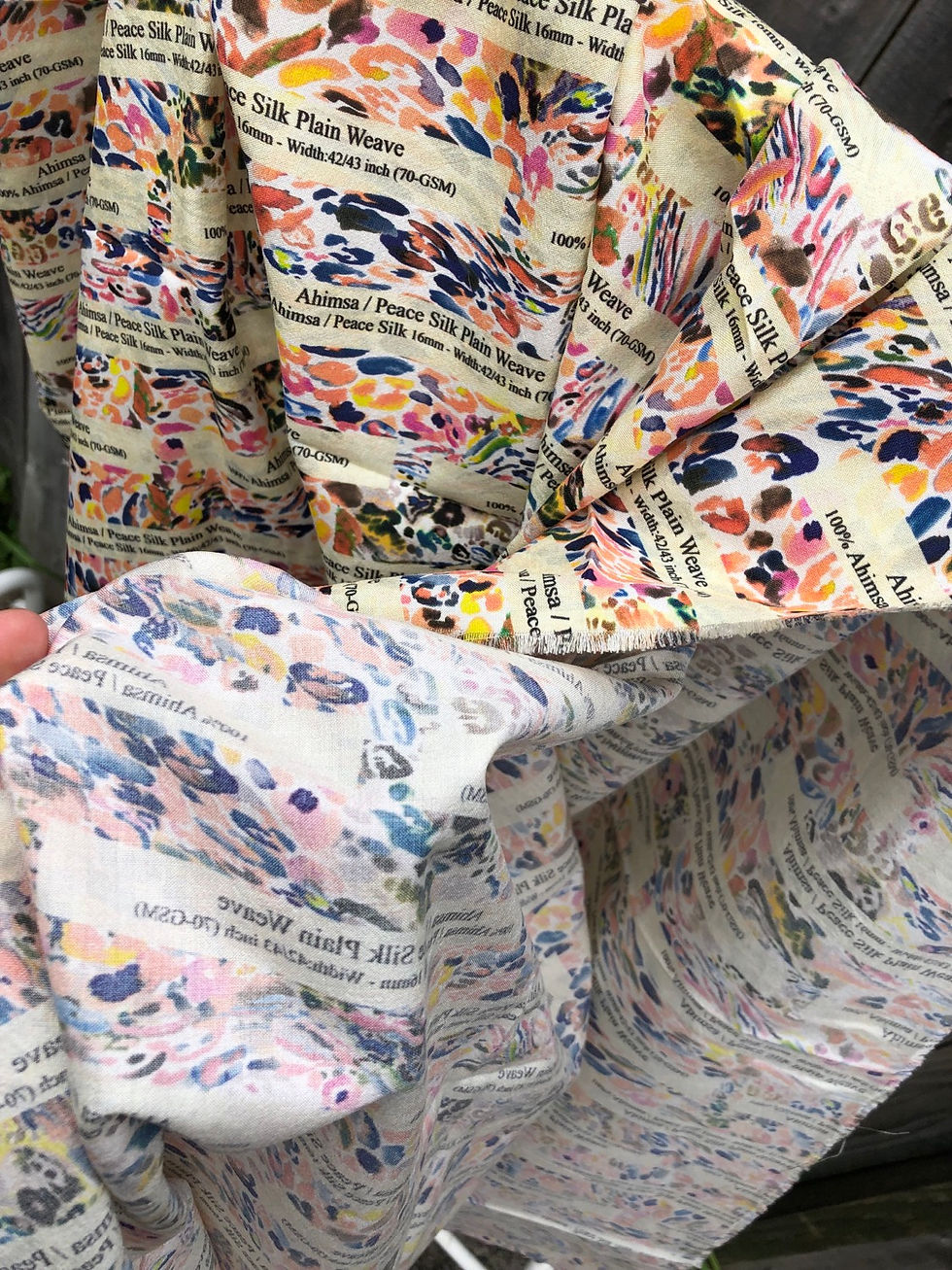 Thumbnail: 1a. ECO-PRINT 100% AHIMSA PEACE SILK. Plain weave 16mm. 70gsm