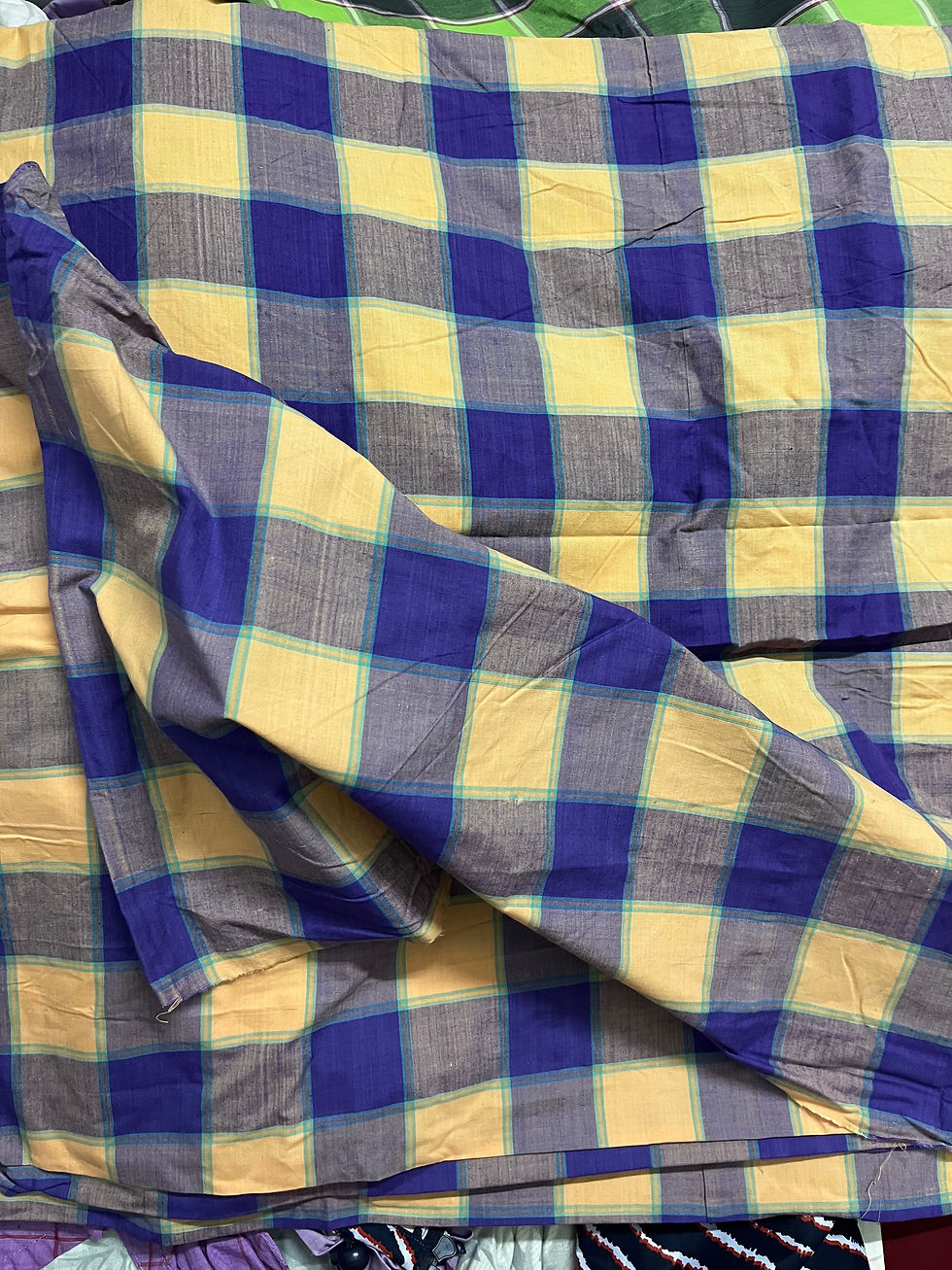 Thumbnail:  Last available. Handwoven cotton cream & purple squares