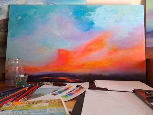 sunset landscape painting original by Jessica Michelle Le Roux blogpost on impasto art in contemporary scene