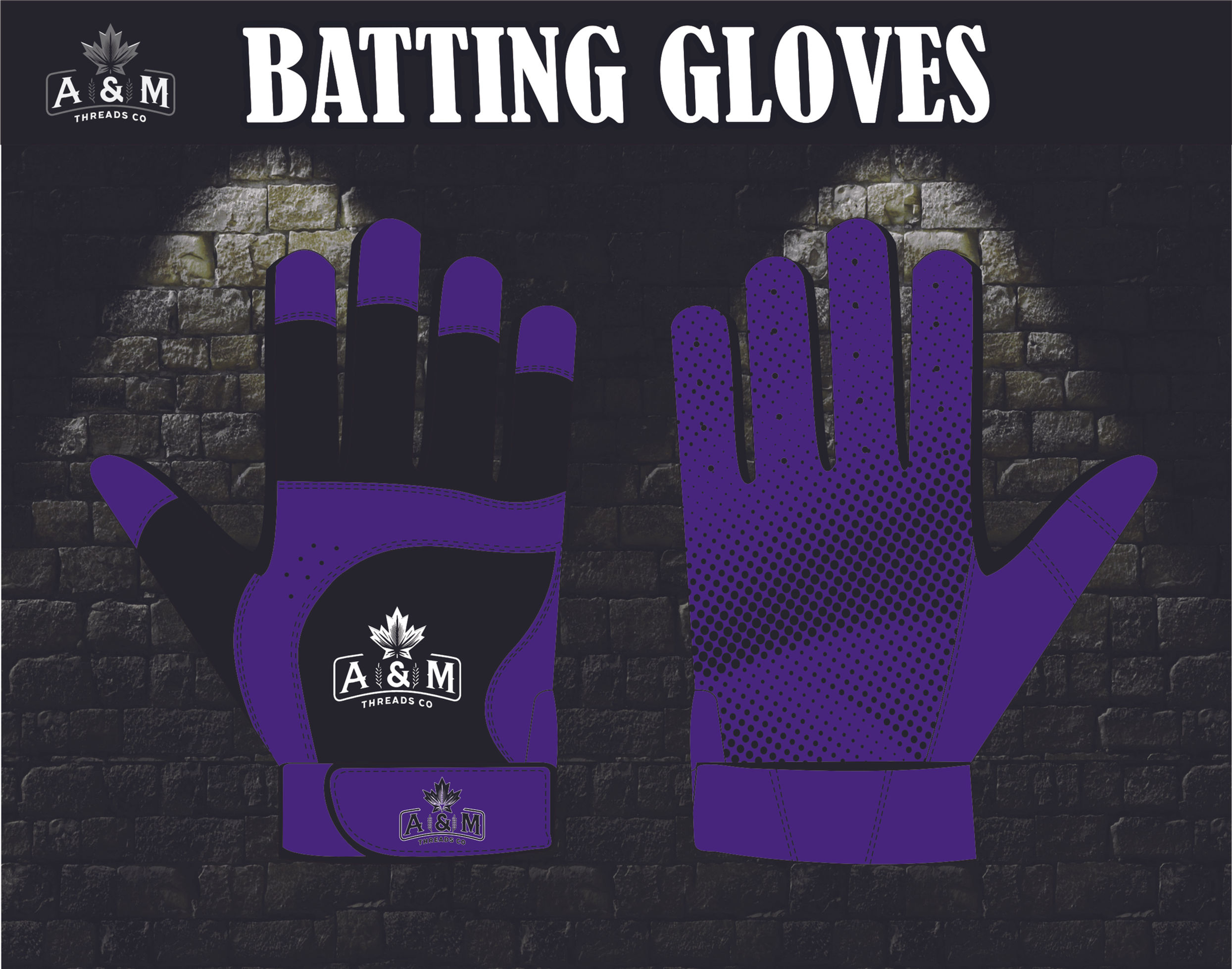 A&M Threads Batting Gloves Black/Purple
