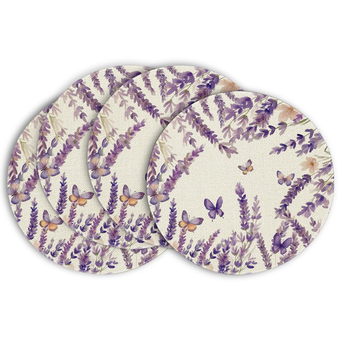 Artoid Mode Lavender Floral Flowers Spring Round Placemats Set of 4 14 Inch Seas