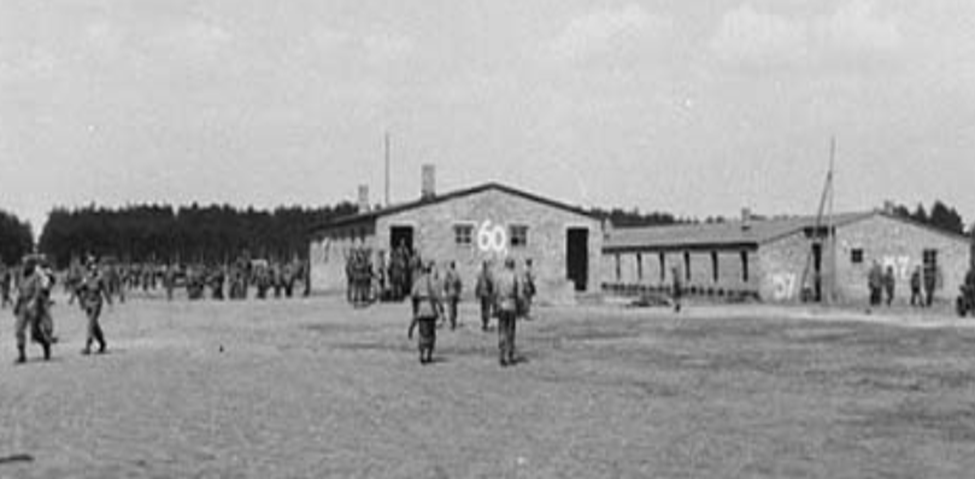 The Wobbelin camp shortly after liberation. Note the building numbers.