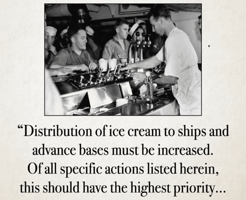 This meme is attributed to Secretary of the Navy Forrestal. I couldn't find proof of that, but the point is still true.