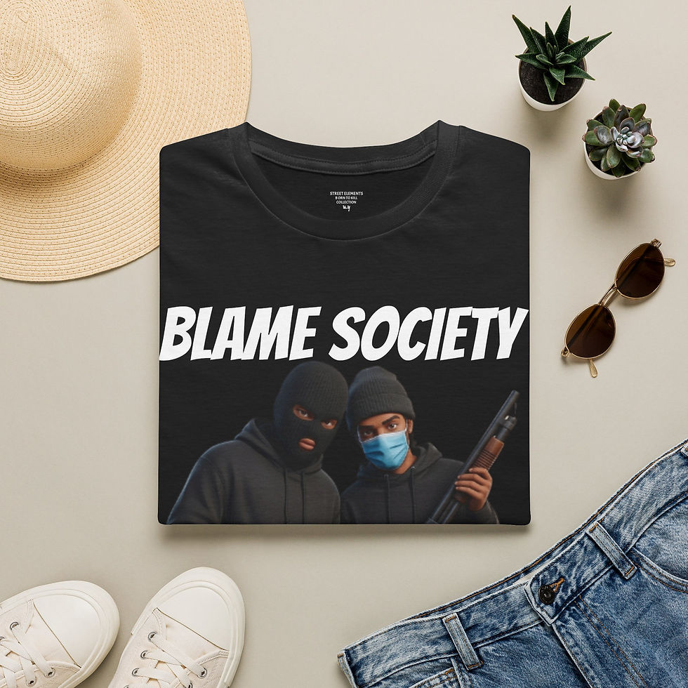 Thumbnail: Graphic T-Shirt — "Blame Society!" Protest Masked Figures Tee