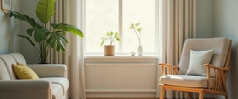 A calm, softly lit therapy room