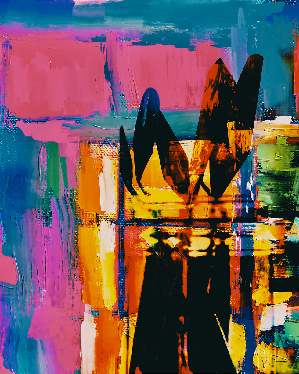 Abstract art with bold brush strokes and a crown-like shape, COLORE