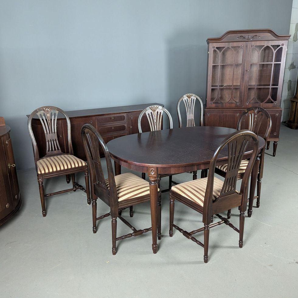 Gustavian stiliaus valgomojo stalas su 6 kėdėmis