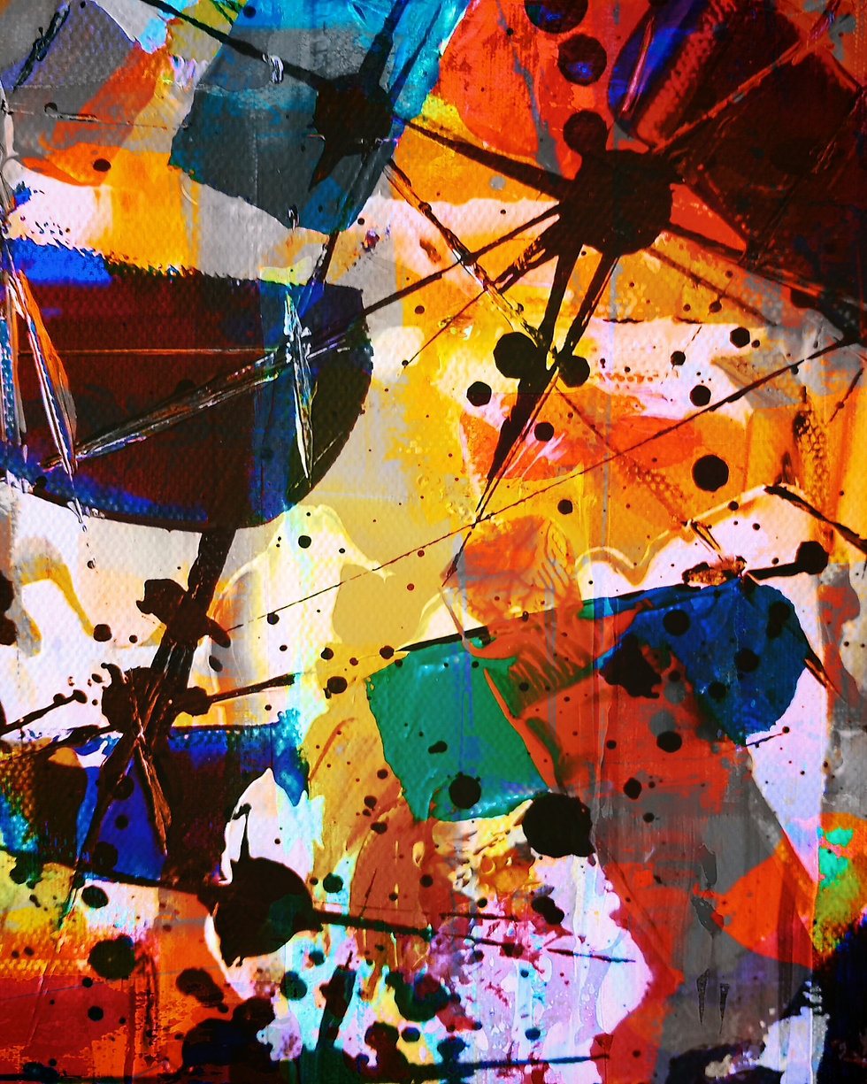 Abstract art with splashes of color and black lines, COLORE.