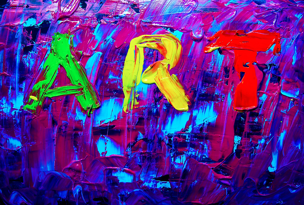 Colorful painting of the word ART, vibrant art background.