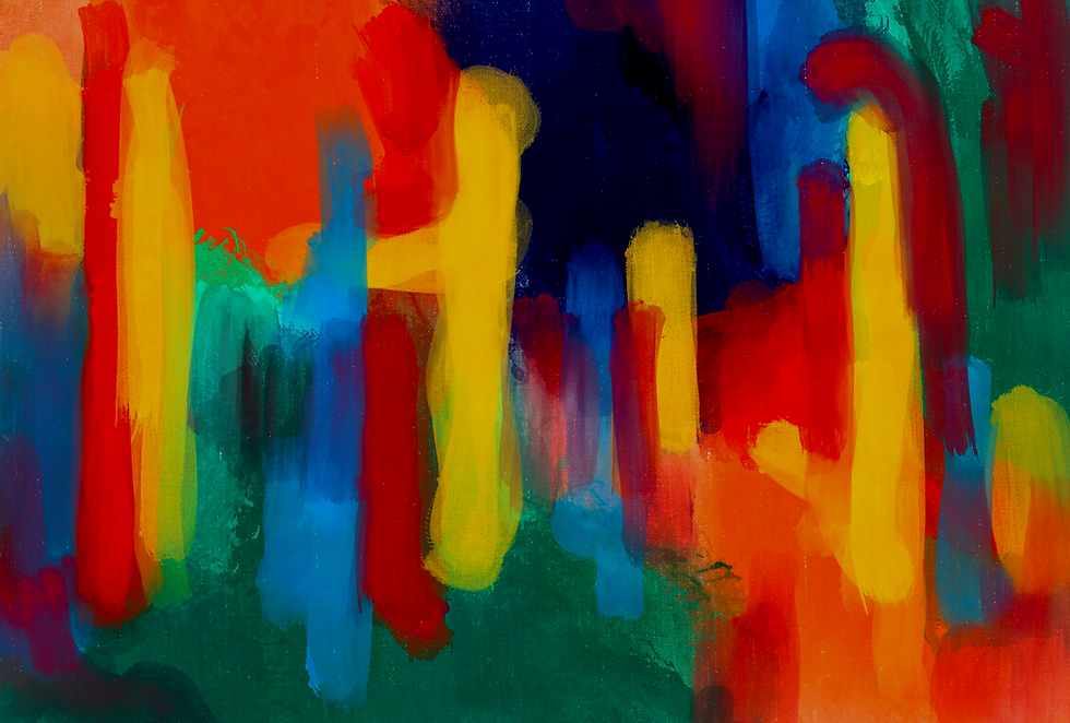 Abstract art with bold brushstrokes in red, yellow, and blue colors.