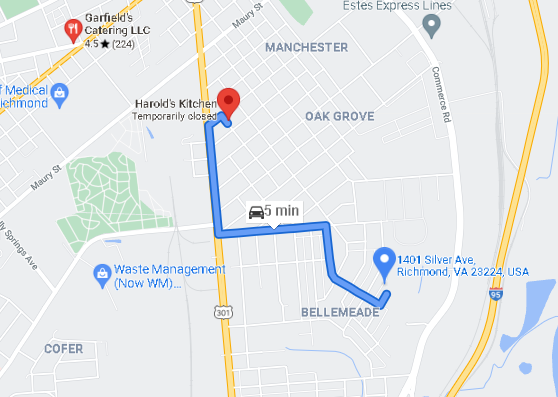 Nearest Restaurant 0.55 Acres 1401 Silver Ave, Richmond, VA