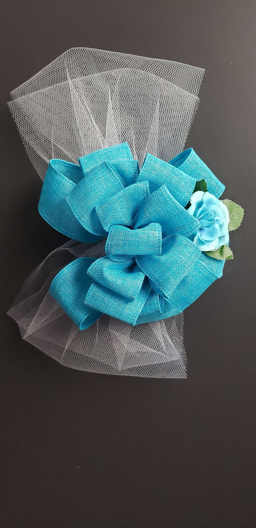 Thumbnail: Marine Blue Bliss with Miniature blue Rose - Versatile Bow Wristlet & Accessor