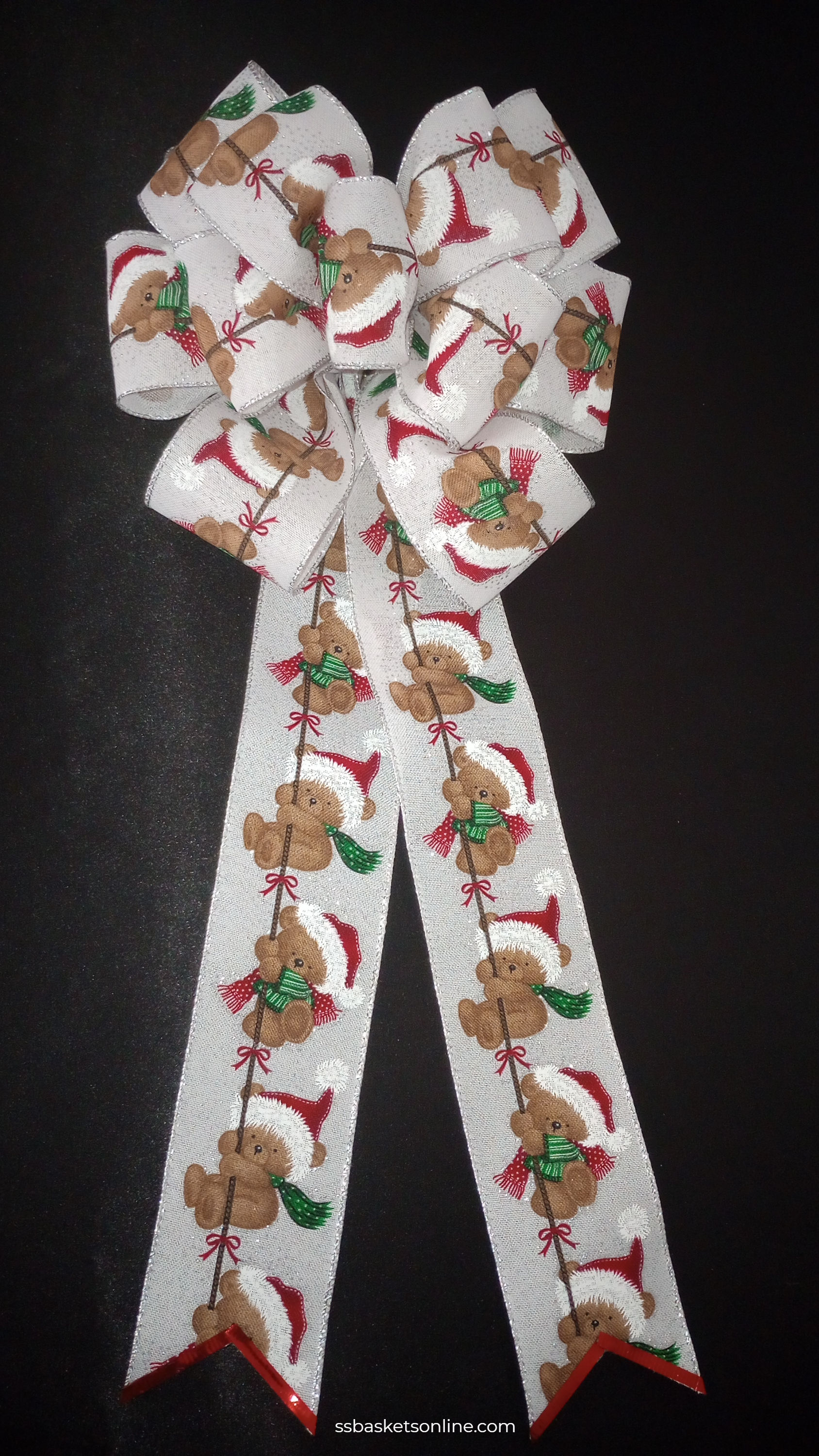 Adorable Christmas Teddy Bear Ribbon Bow