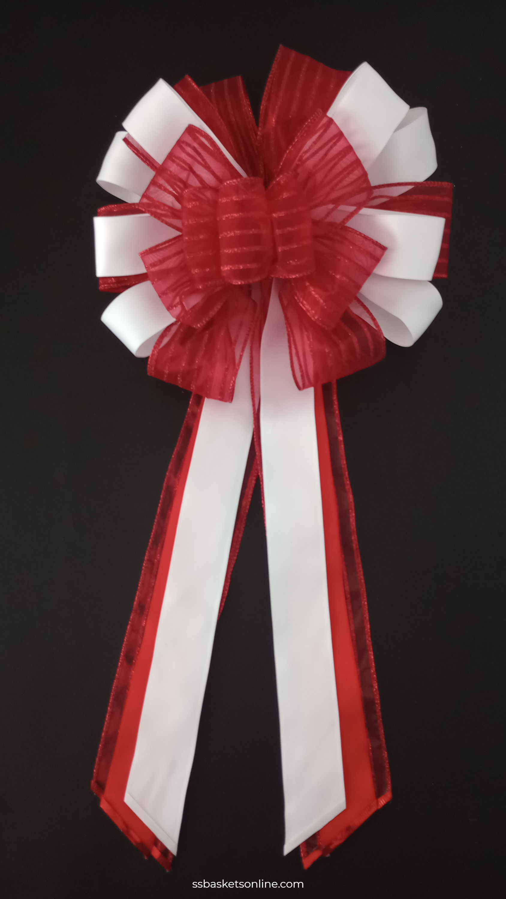 Large Red and White Wired Ribbon Bow – Perfect for Gifts and Decor"