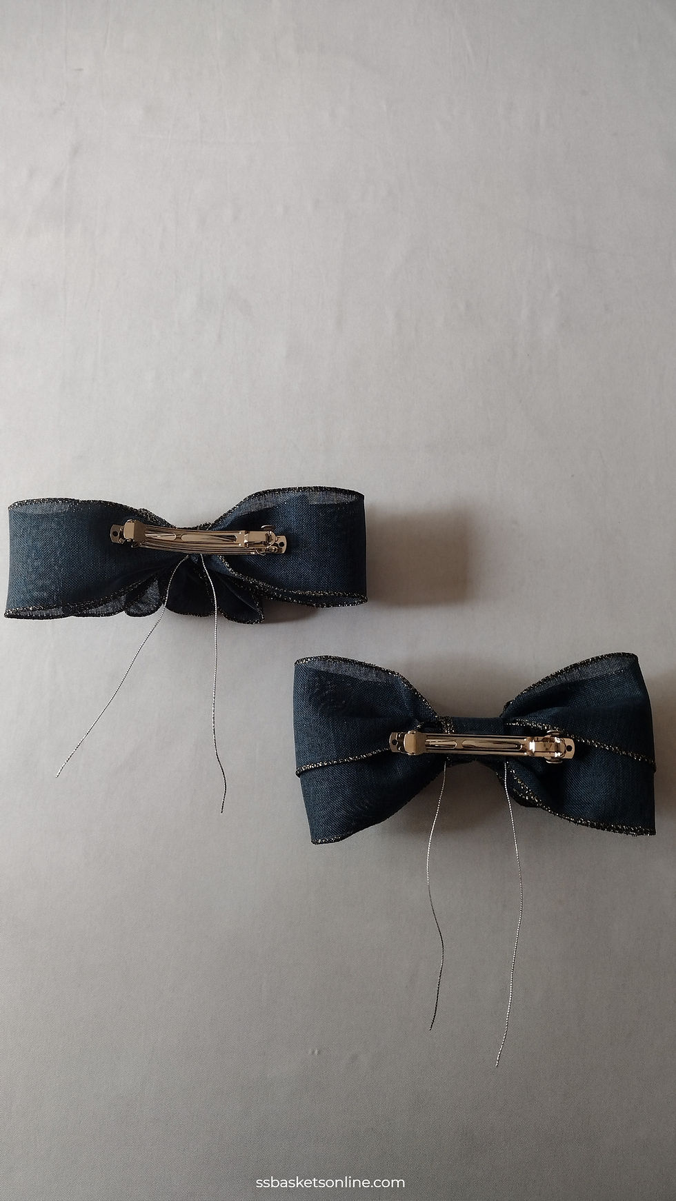 Thumbnail: Denim & Gold Aligned Bow Hair Clip – Wired for Perfect Shape