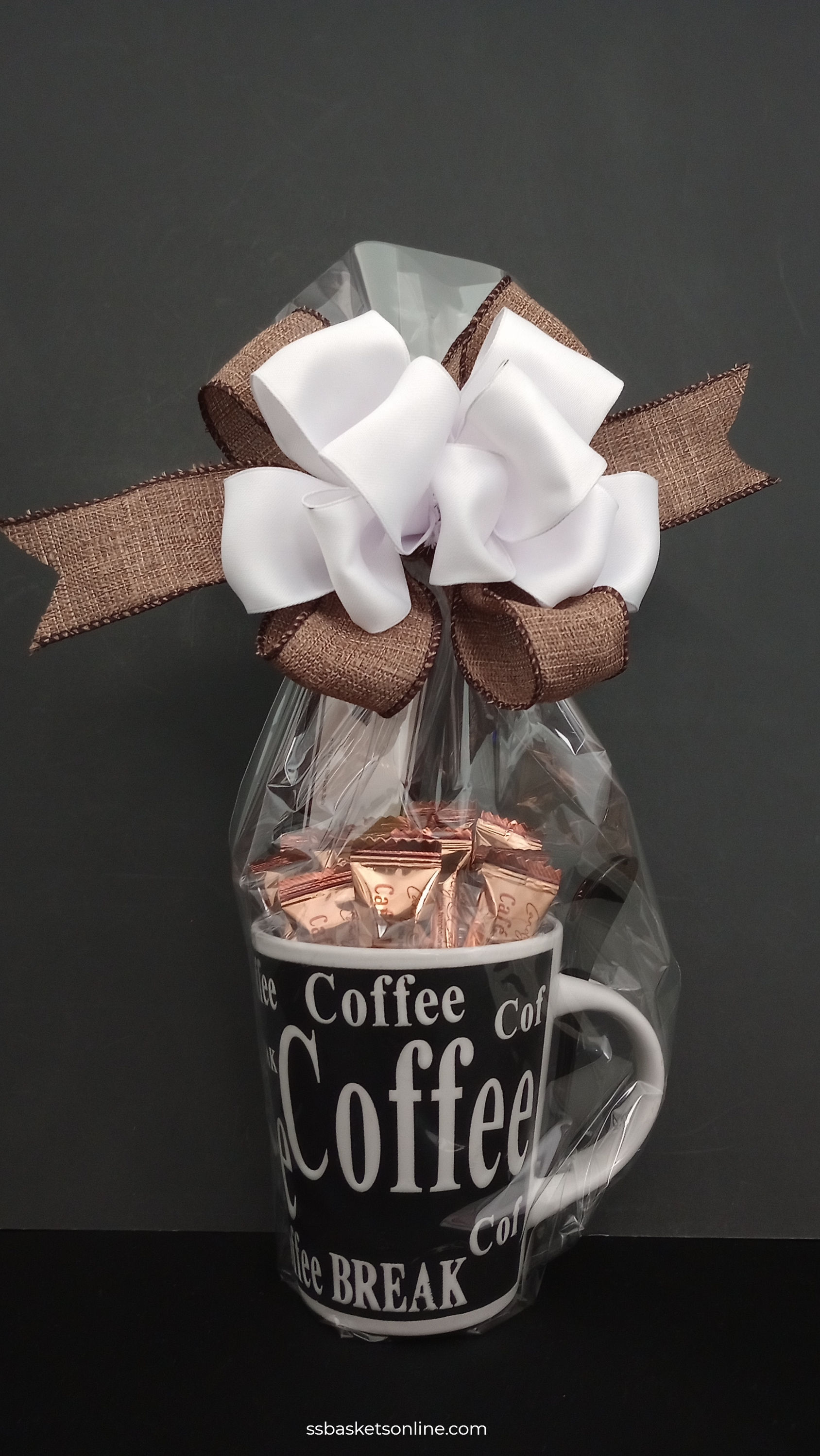 Coffee Mug Gift with Café Latte Candies & Handcrafted Ribbon Bow