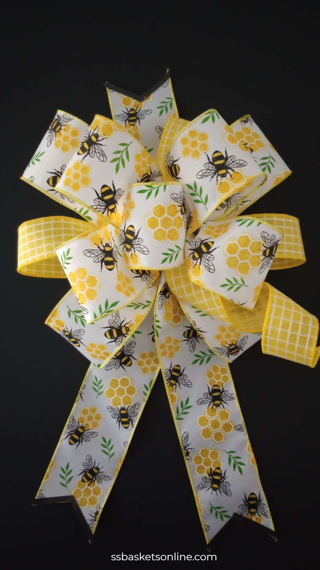 Bold Honey Bee Handcrafted Wired Ribbon Bow – with Honeycomb Accent